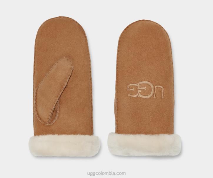 manopla bordada de piel de oveja castaña mujer UGG 4VBT1369