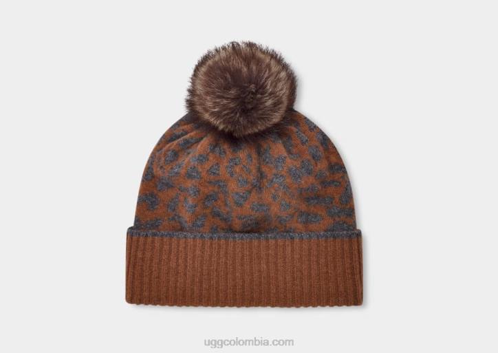 gorro de punto con pompón de leopardo de pryce toffee/gris jaspeado medio mujer UGG 4VBT149