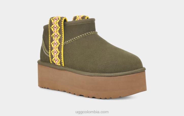plataforma ultra mini trenza clásica aceituna quemada mujer UGG 4VBT658