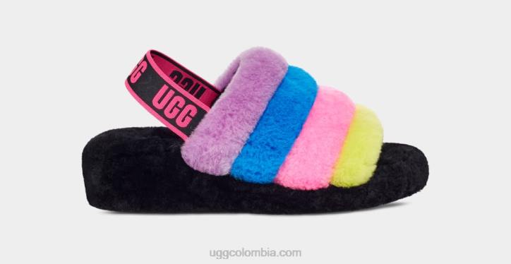 pelusa, sí, rayas deslizantes negro/rosa chicloso multi mujer UGG 4VBT846