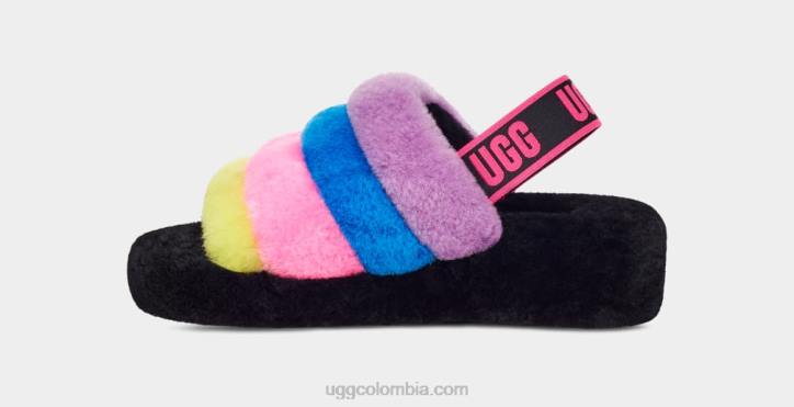 pelusa, sí, rayas deslizantes negro/rosa chicloso multi mujer UGG 4VBT846