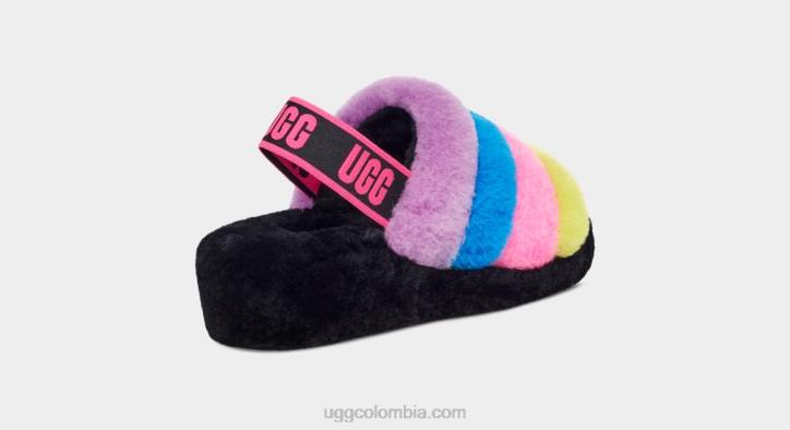 pelusa, sí, rayas deslizantes negro/rosa chicloso multi mujer UGG 4VBT846