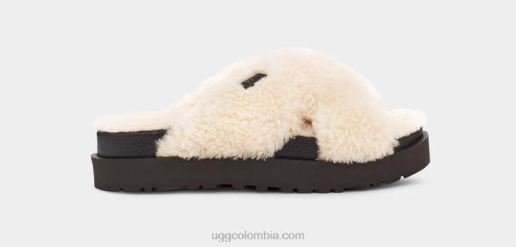 tobogán cruzado de azúcar fuzz natural/negro mujer UGG 4VBT830
