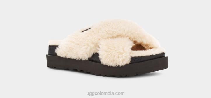 tobogán cruzado de azúcar fuzz natural/negro mujer UGG 4VBT830